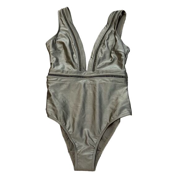 Ted Baker London Plunge One Piece Swimsuit in Khaki Size '1' US 0-2 New - Picture 1 of 4